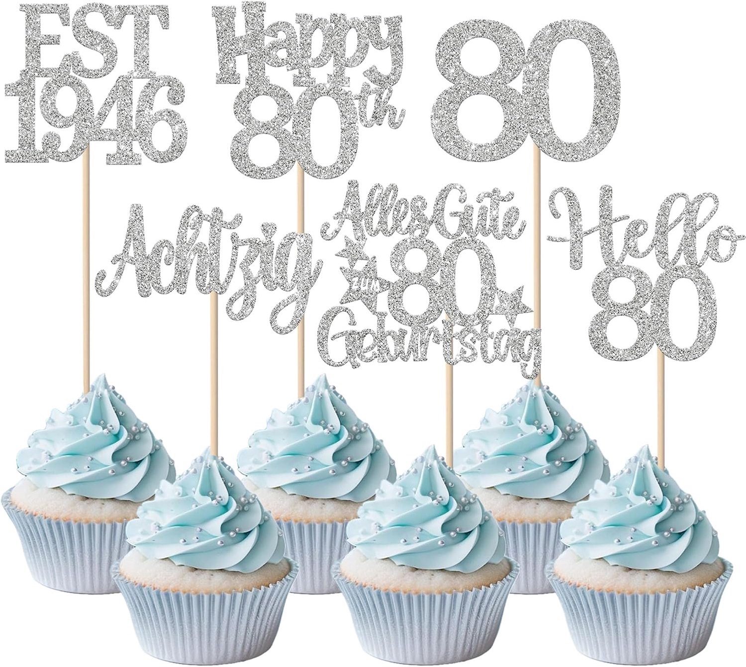 80e verjaardag taartdecoratie 24 stuks