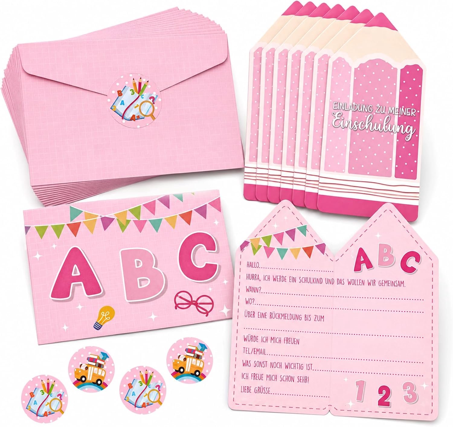 12x Schoolstartkaarten met enveloppen en stickers