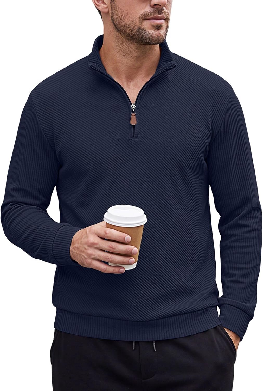 Sweatshirt met ritsluiting, staande kraag en twillstructuur