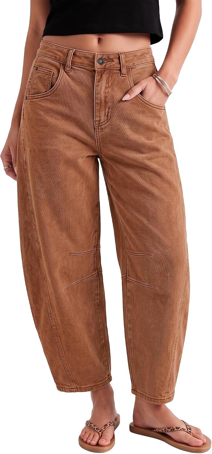 Baggy jeans met hoge taille, gescheurd, stretch