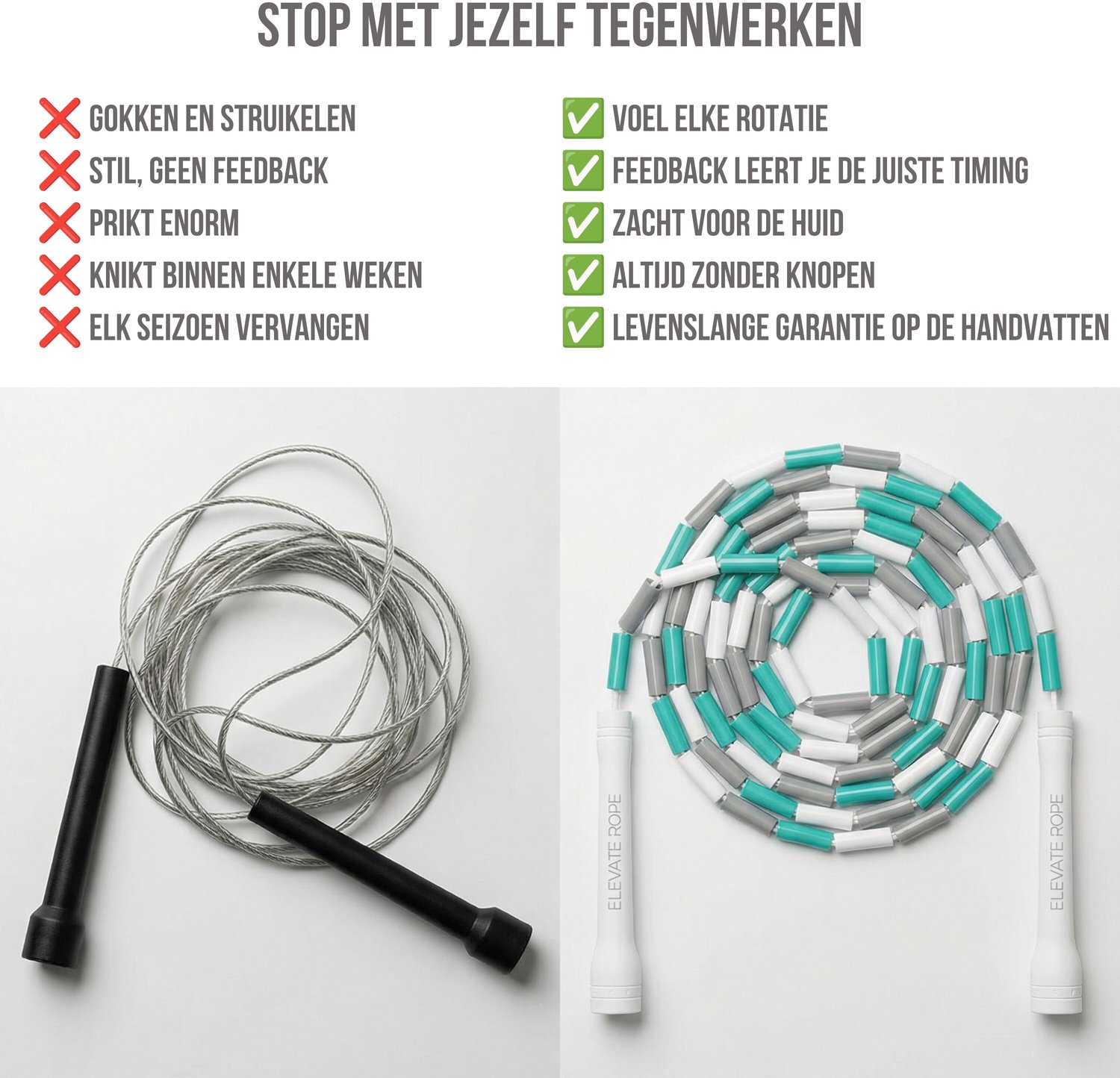 Elevate Rope Professioneel Beaded Springtouw - Verstelbare Jump Rope - Touwtje Springen voor Volwassenen en kinderen - Beaded rope - Conditie & Trucs - Binnen & Buiten Skipping Rope - Fitness Springtouwen — afbeelding 3