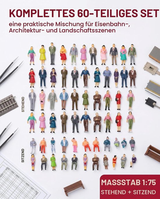 60 Miniatuur Figuurtjes 1:75 Schaal Model Mensen Zittend Staand Architectuurmodel Bouw Doe-het-zelf Landschap — cadeau in Cadeau-ideeën - foto 6