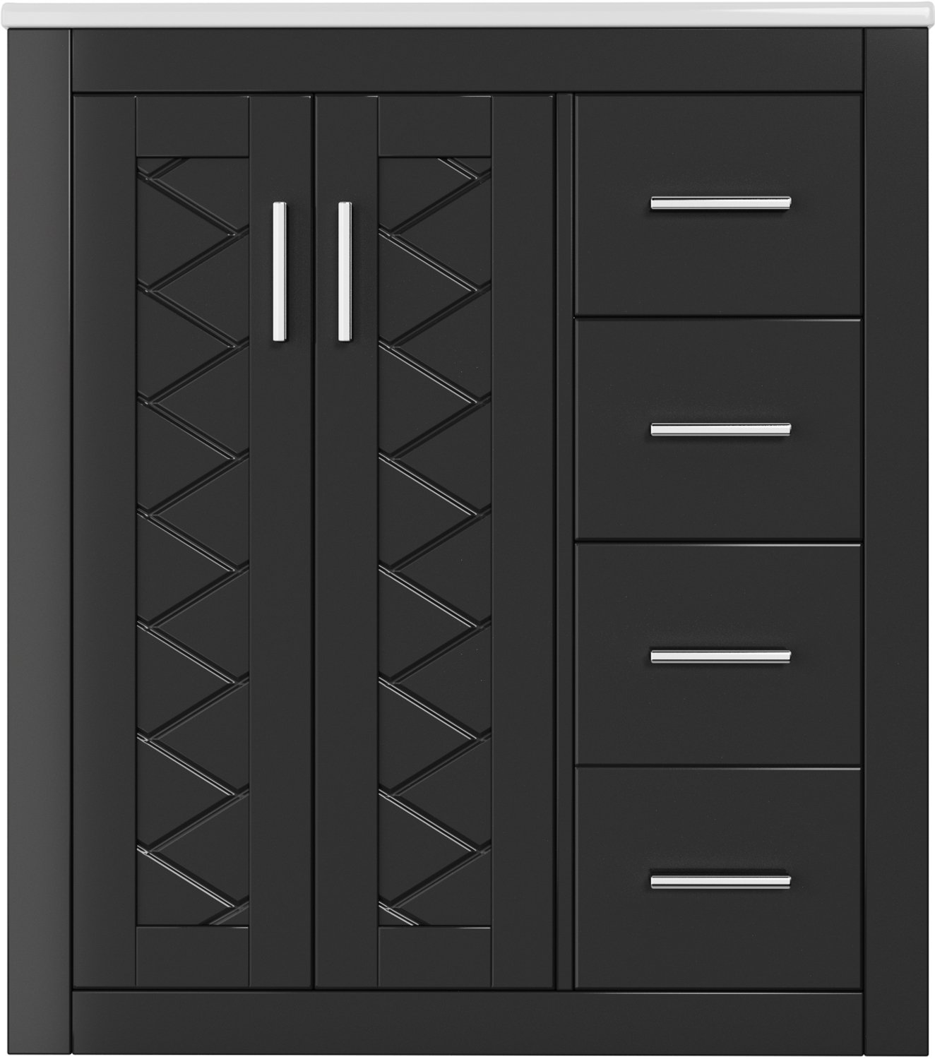 Wastafelkast 76 x 46,5 x 85,5 cm - Zwart Staand Wastafelmeubel Met Geïntegreerde Keramische Wastafel, 2 Deuren En 3 Laden