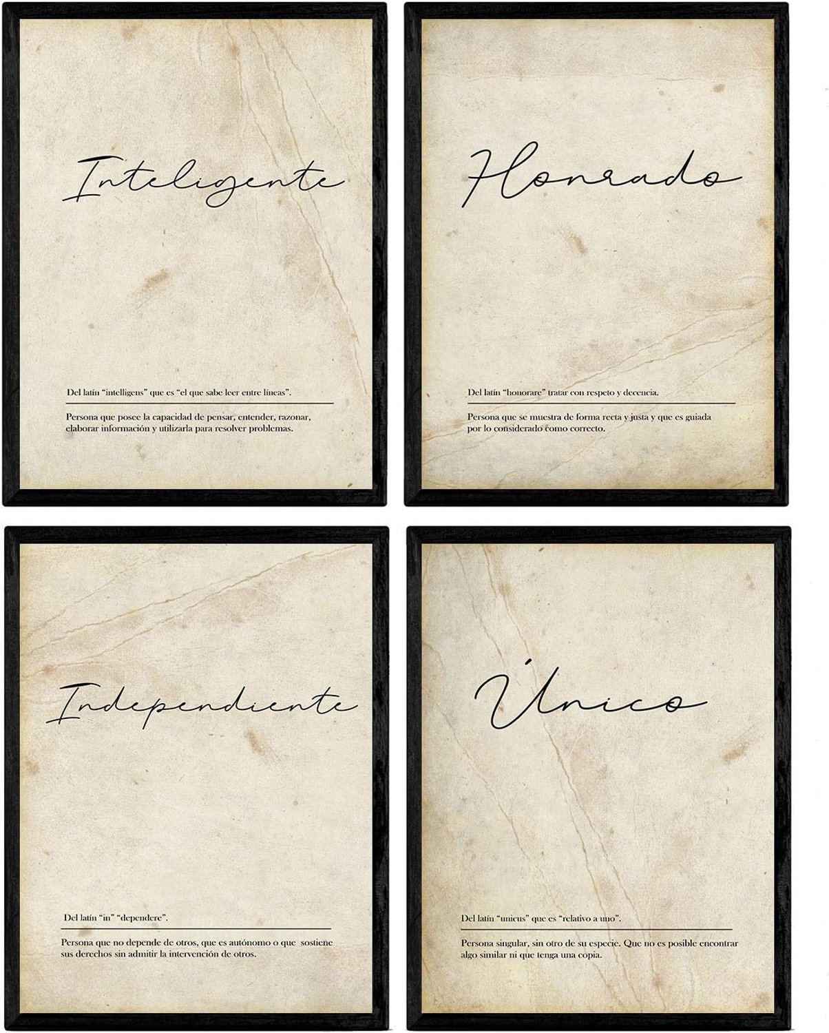 Set van vier A4-posters met definities - witte achtergrond - hoogwaardige print op 250 gram papier - Vemera