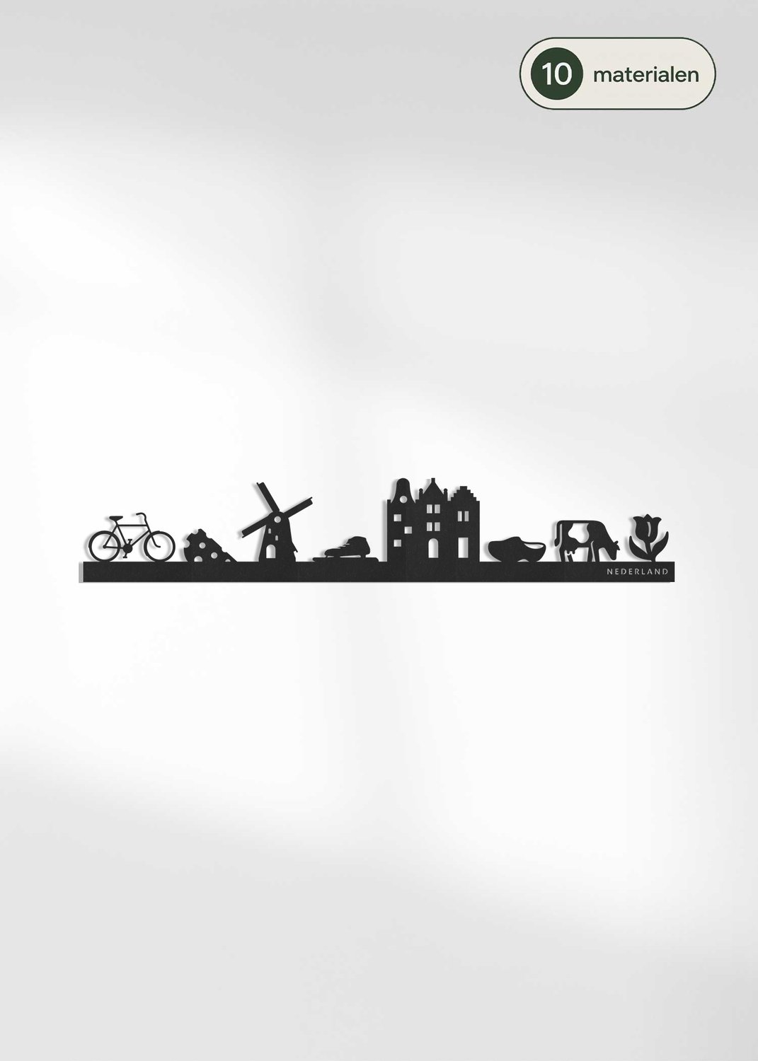 Houten Skyline Nederland | Wanddecoratie voor aan de muur | Zwart MDF | 100 x 20 cm