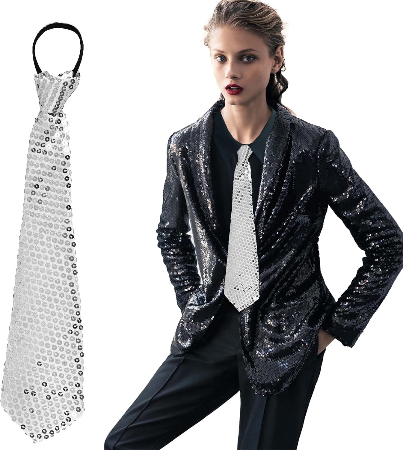 Pailletten Tie, pailletten stropdas glitter, pailletten stropdas vlinderdas, handschoenen glitter, dans party handschoenen, glitter party handschoenen, voor volwassenen, rave party kostuum