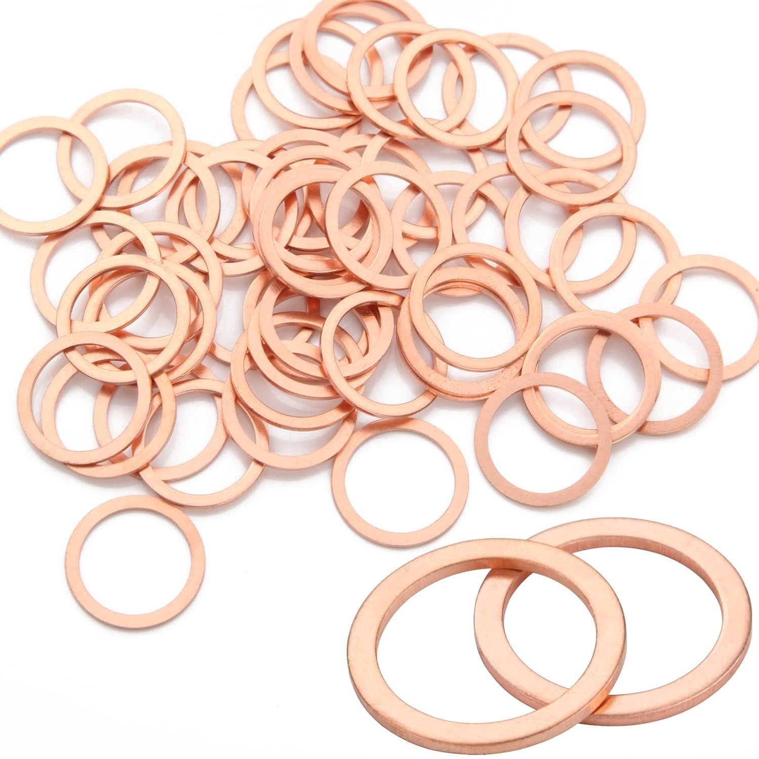 Koperen afdichtringen, sluitringen, 50 stuks, M14 x 18 x 1 koperen afdichtringen, set sluitringen, platte olieaftapschroef, afdichting voor schroeven, auto's, schepen, generatoren, machines