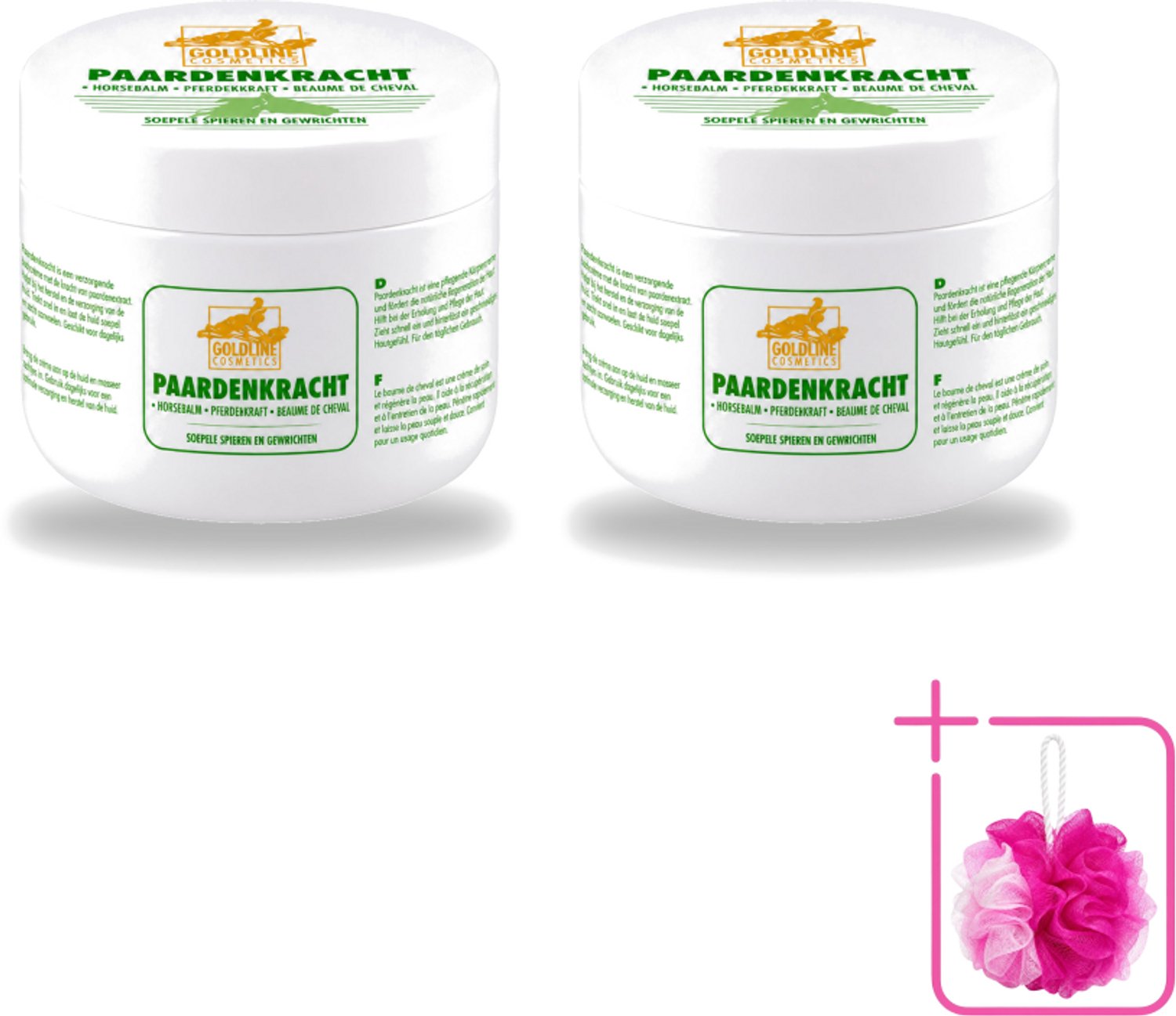 2 x Goldline - Bodycrème - Paardenkracht - Herstel & Verzorging - 250 ml - Bulkverpakking - Paardenkracht bodycrème - Douchemop - Huid herstel