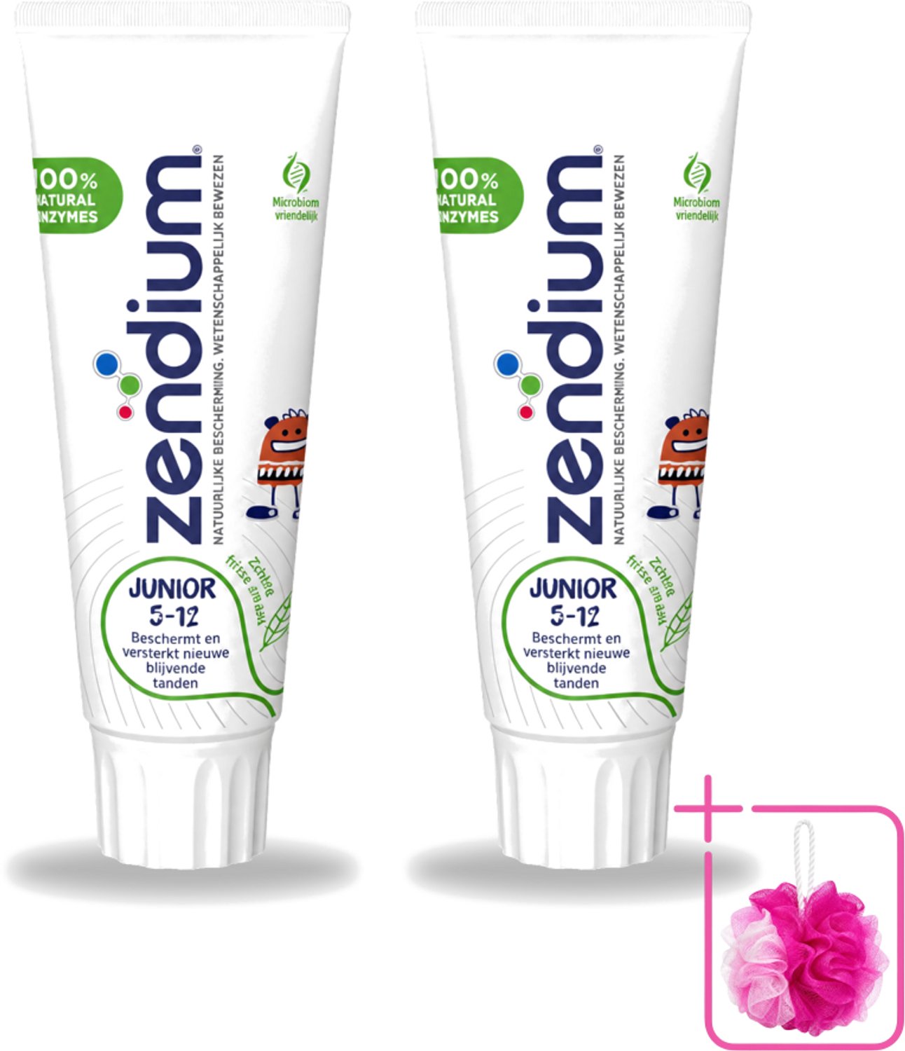 2 x Zendium - Junior 5-12 Jaar - Tandpasta - Natuurlijke Enzymen - 75 ml - Bulkverpakking - Tandpasta voor kinderen - Douchemop - Melktanden beschermen