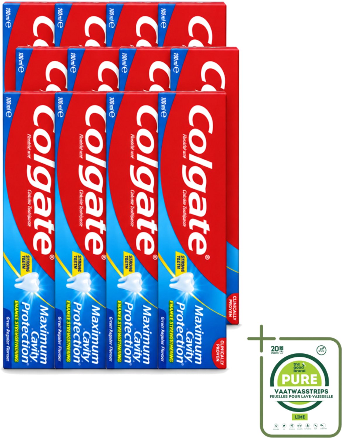 12 x Colgate - Maximum Cavity Protection - Tandpasta - 100ml - Grootverpakking - Vaatwasstrips - Tandpasta - Gaatjesbescherming - Witte Tanden - Vlekverwijdering - Fluoridetandpasta