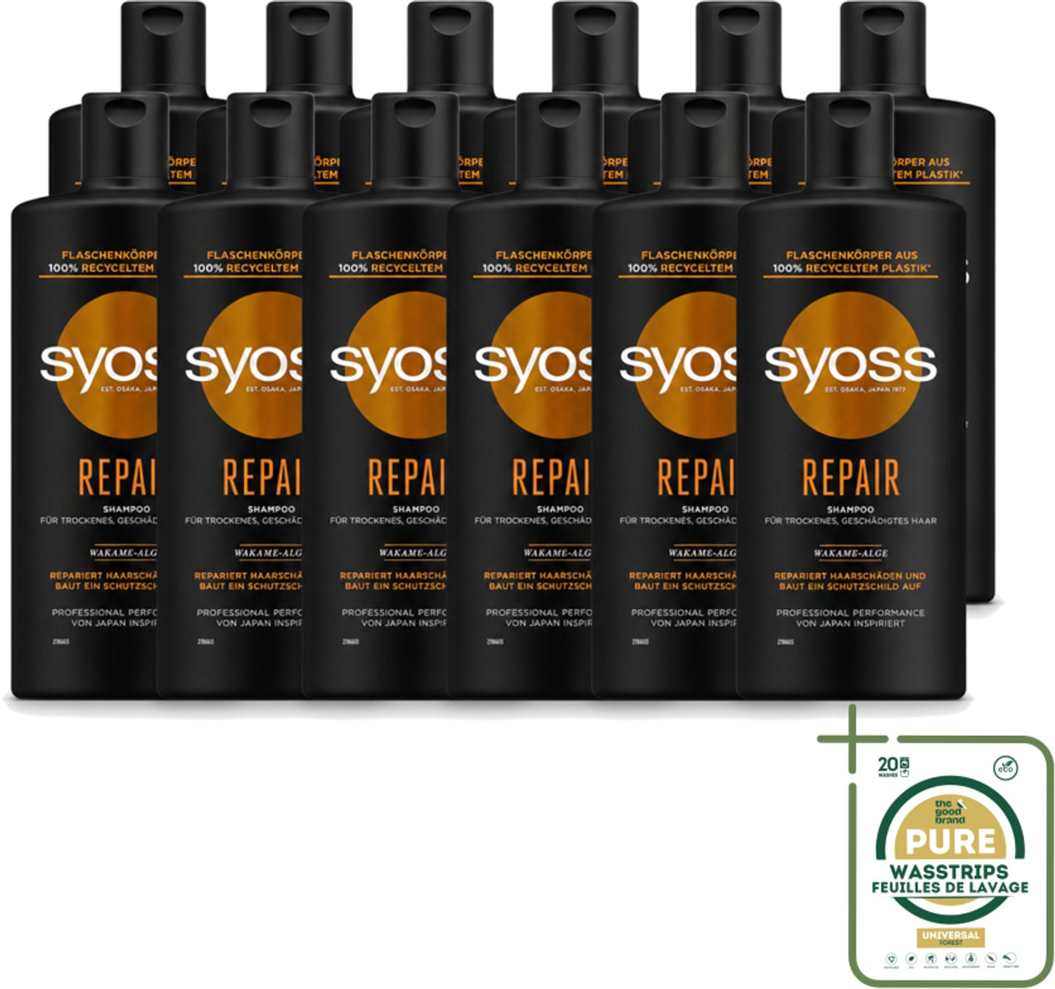 12 x Syoss Repair Shampoo - Shampoo - Herstel - 440 ml - Wasstrips - Herstel Haar - Beschadigd Haar - Haar Herstellen - Haar Versterken - Haar Hydrateren