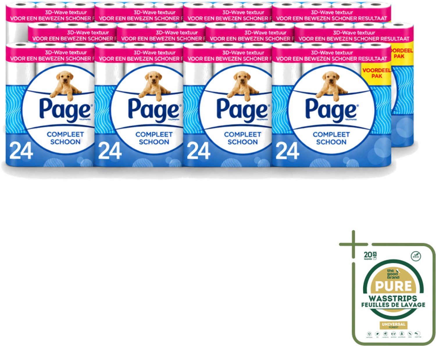 12 x Page - Compleet Schoon - Toiletpapier - 2-Laags - Comfortabel & Zacht - 24 Rollen - Wasstrips - Toiletpapier - 2-laags Toiletpapier - 3D Wave™ - Katoen - Hygiëne