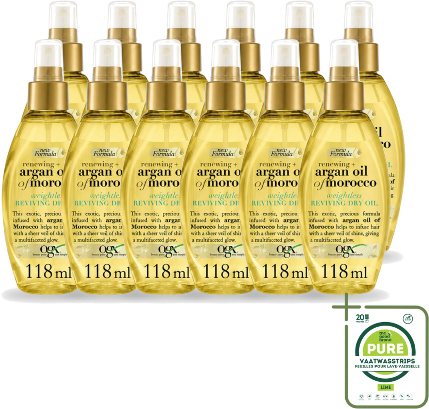 12 x OGX - Argan Oil of Morocco - Haarolie - Gewichtloos - Reviving Dry Oil - 118 ml - Grootverpakking - Haarolie - Arganolie - Droog Haar - Glans - Gezond Haar