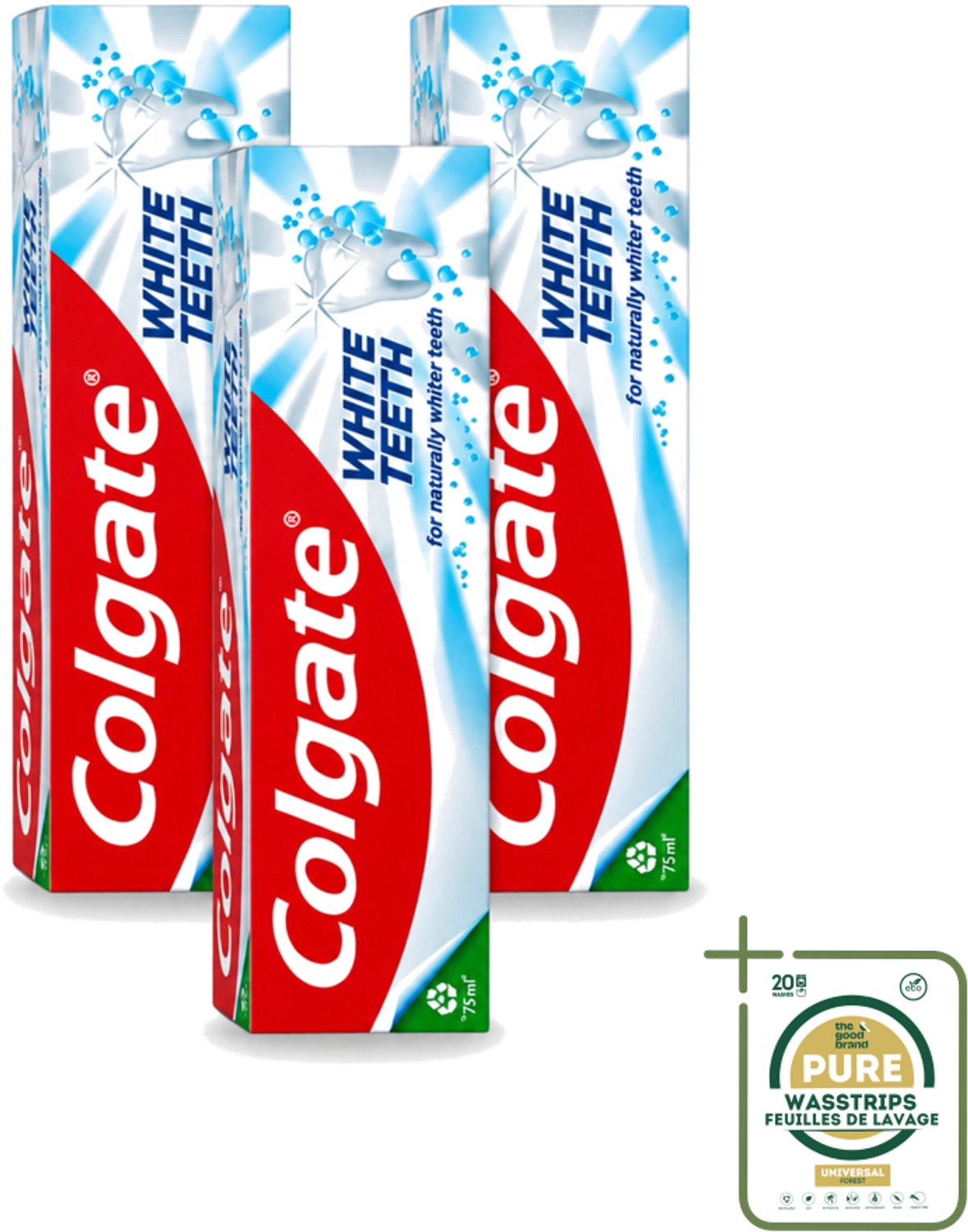 3 x Colgate – Tandpasta – White Teeth – 75 ml - Wasstrips - Wittere Tanden - Tandenborstel - Mondverzorging - Tandpasta - Tanden Reinigen