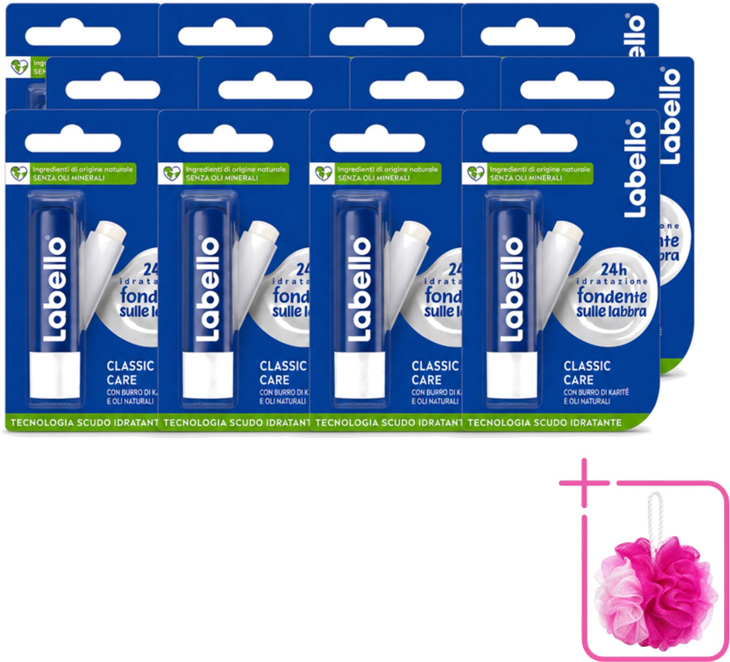 12 x Labello - Classic Care - Lippenbalsem - Voedend & Beschermend - 5.5 ml - Bulkverpakking - Lippenbalsem - Douchemop - Lippenverzorging