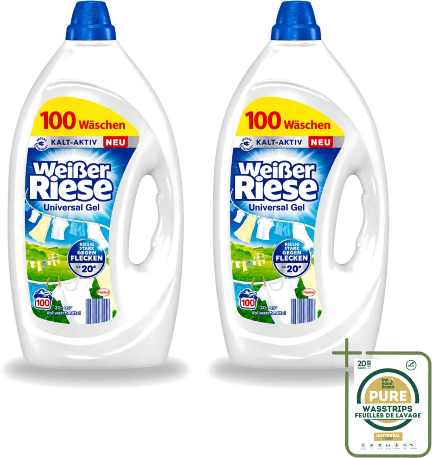 2 x Witte Reus - Gel - Vloeibaar Wasmiddel - Witte Was - 100 Wasbeurten - Wasstrips - Wasmiddel - Vloeibaar Wasmiddel - Witte Was - Vlekken Verwijderen - Koud Water Wassen