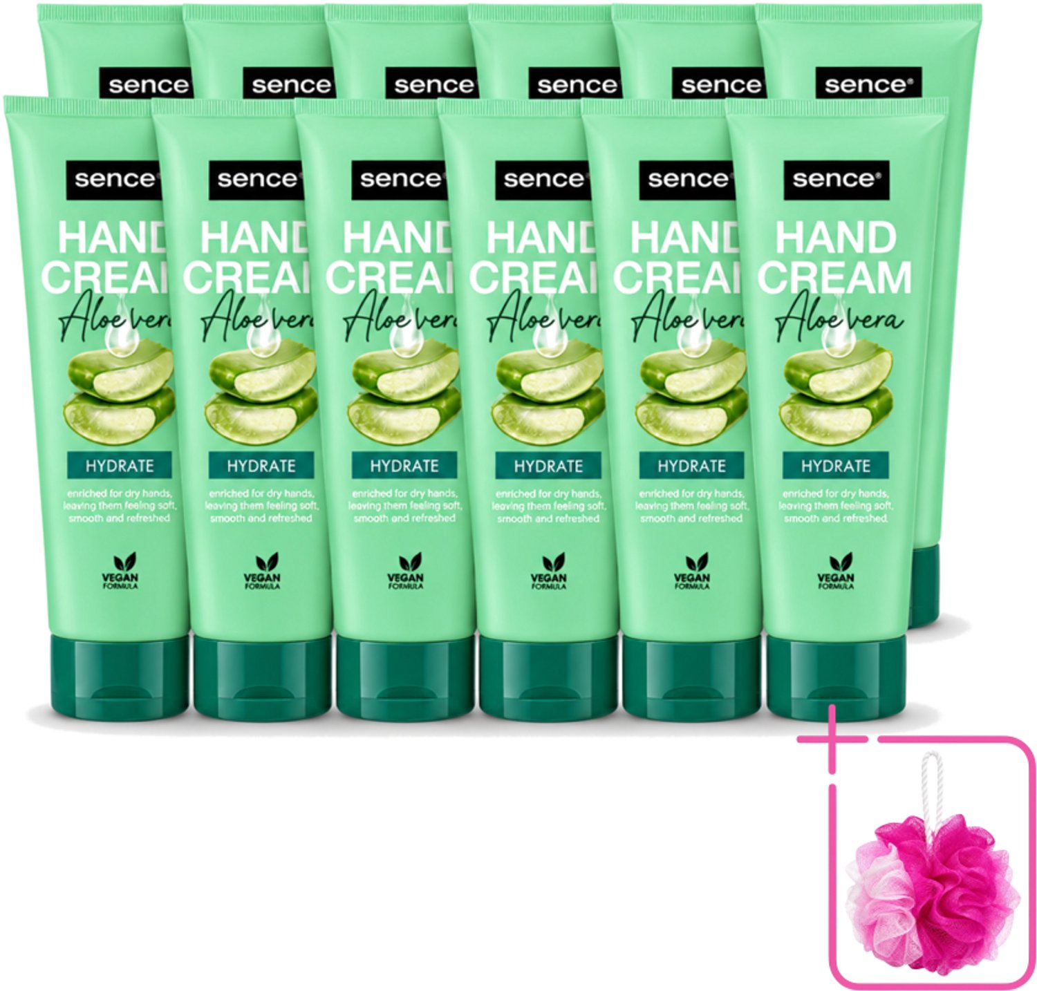 12 x Sence Beauty – Handcrème – Aloë Vera – 75 ml - Bulkverpakking - Handcrème aloë vera - Douchemop - Handverzorging