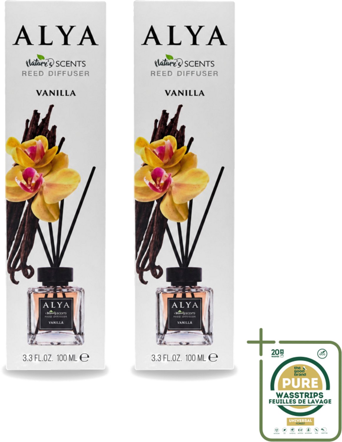 2 x Alya – Reed Diffuser – Vanilla – Interieurparfum - Wasstrips - Geurstokjes - Vanille - Geur - Geurstok - Interieurparfum