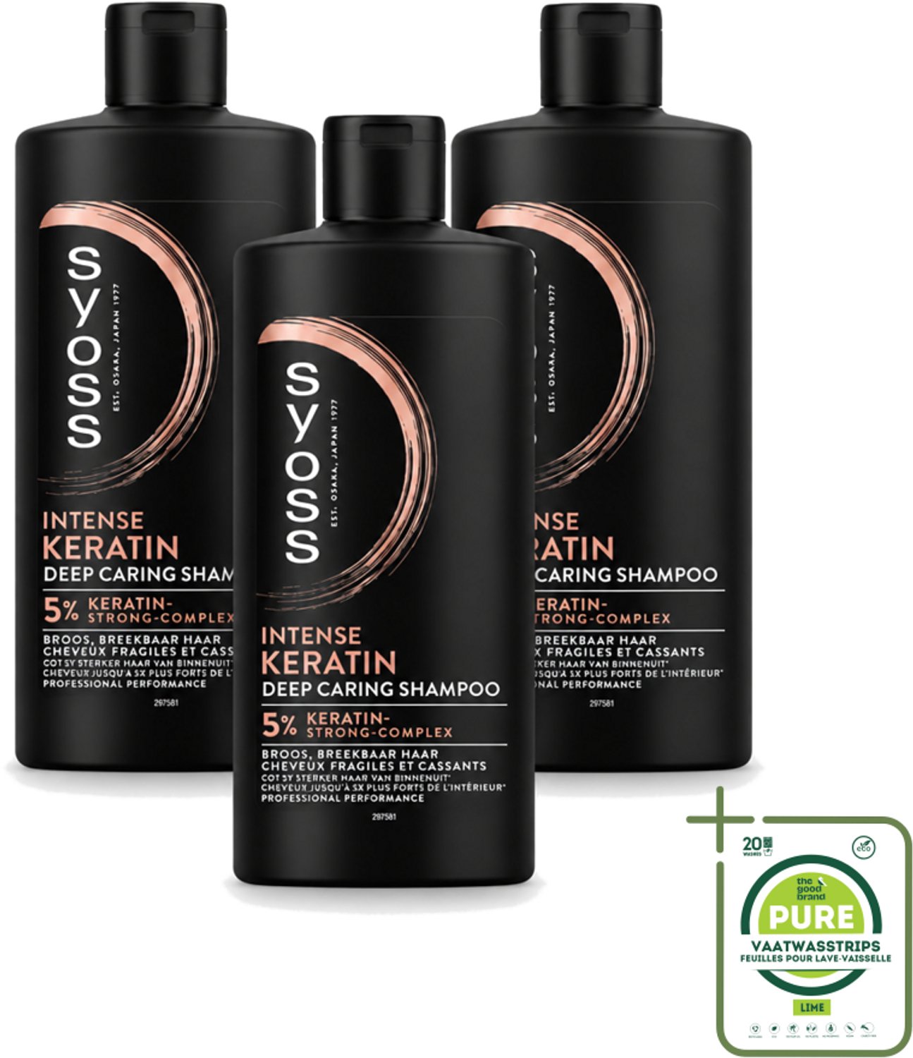 3 x Syoss – Shampoo – Keratin Deep Caring – 440 ml - Grootverpakking - Vaatwasstrips - Keratine Shampoo - Haarversterking - Haarherstel - Beschadigd Haar - Breekbaar Haar