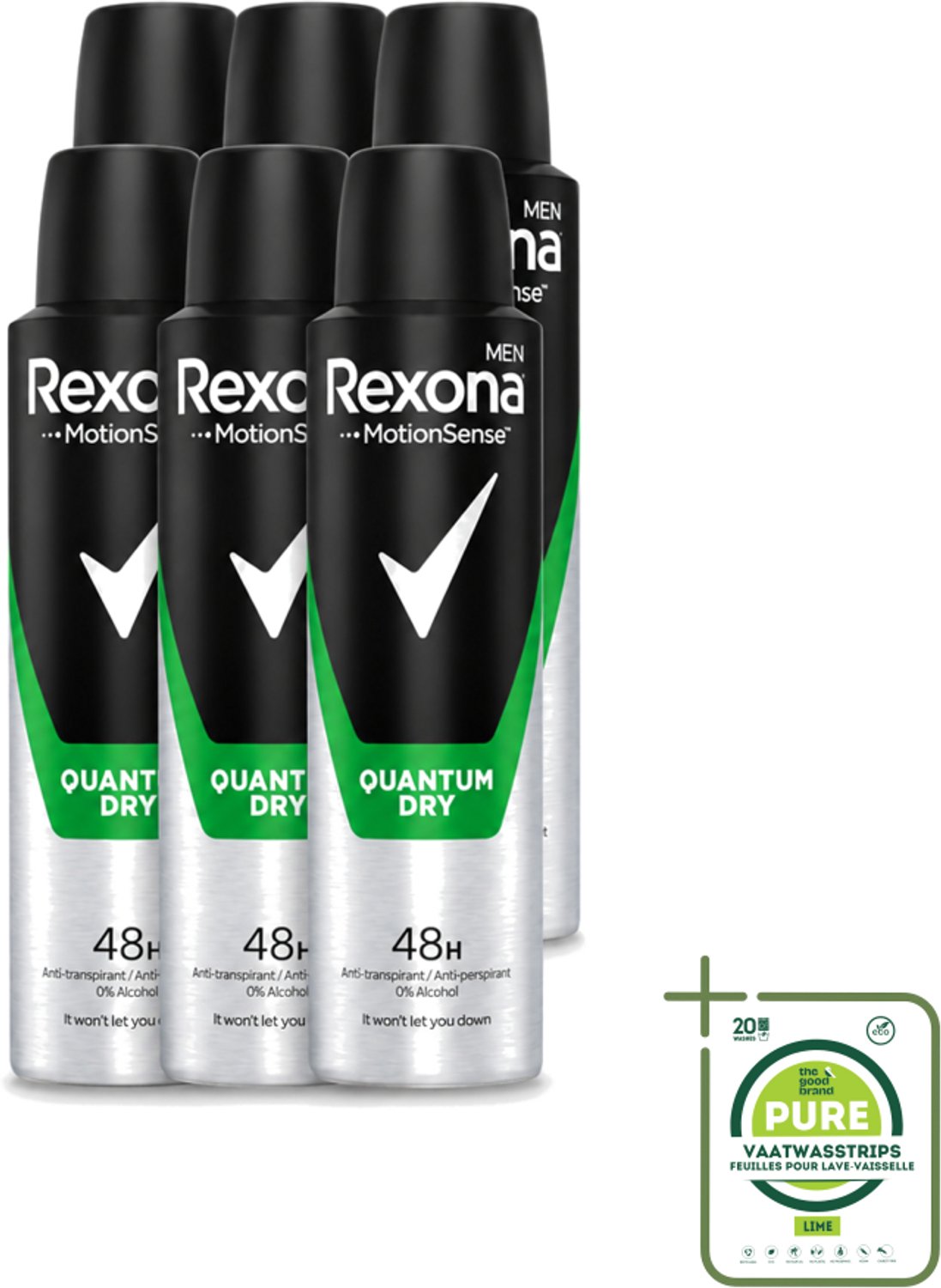 6 x Rexona Men – Deodorant Spray – Quantum Dry – 150 ml - Grootverpakking - Deodorant Spray - Zweetbehandeling - Mannelijke Geur - Frisse Geur - Bewegingsgevoelig