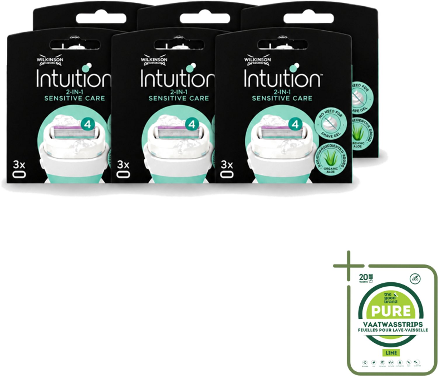 6 x Wilkinson – Scheermesjes – Intuition Dry Skin Sensitive Care – 3 Scheermesjes - Grootverpakking - Gevoelige Huid - Scheermesjes - Aloe Vera - Vitamine E - Verzorging