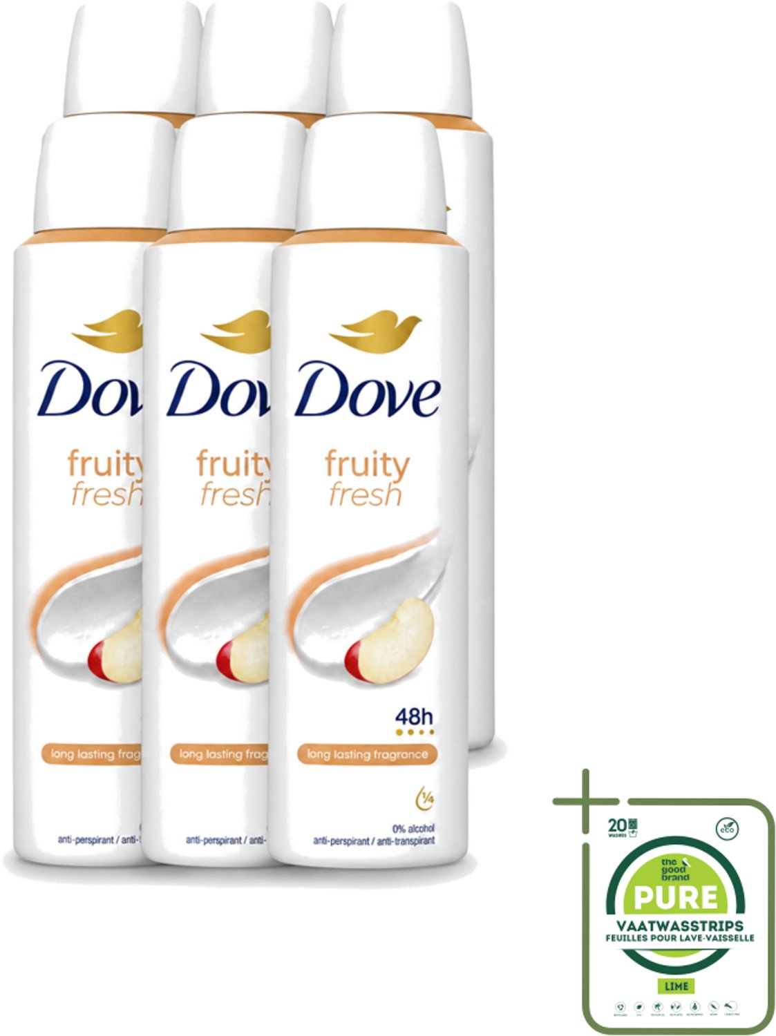 6 x Dove – Deodorant Spray – Fruity Fresh – 150 ml - Grootverpakking - Deodorant Spray - Fris - Fruitige Geur - Okselhuid Verzorging - Transpiratiegeur