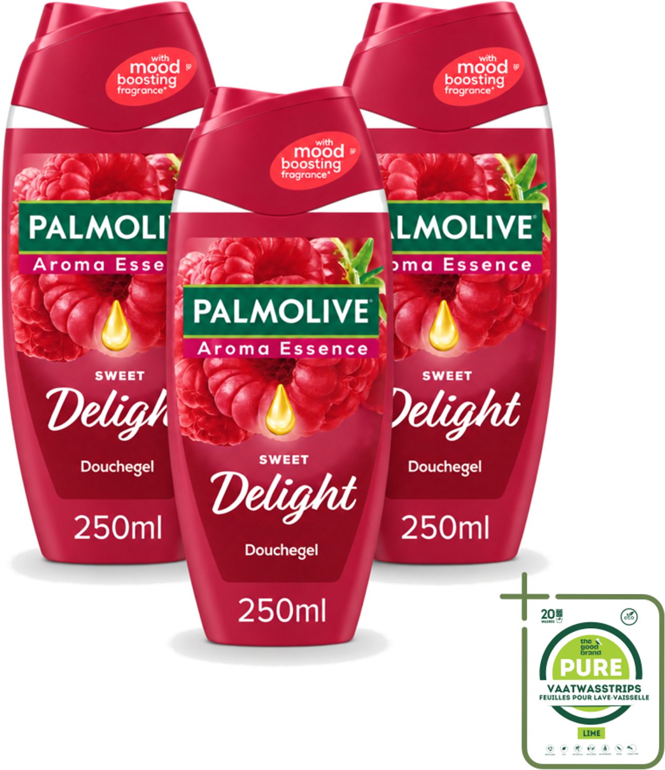 3 x Palmolive – Douchegel – Sweet Delight – 250 ml - Grootverpakking - Vaatwasstrips - Douchegel - Fruitige Geur - Reiniging - Verzorging - Huidverzorging