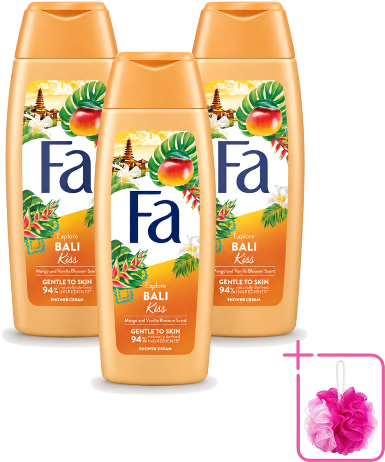 3 x Fa – Douchegel – Bali Kiss – 250 ml - Bulkverpakking - Douchegel - Douchemop - Tropische geur