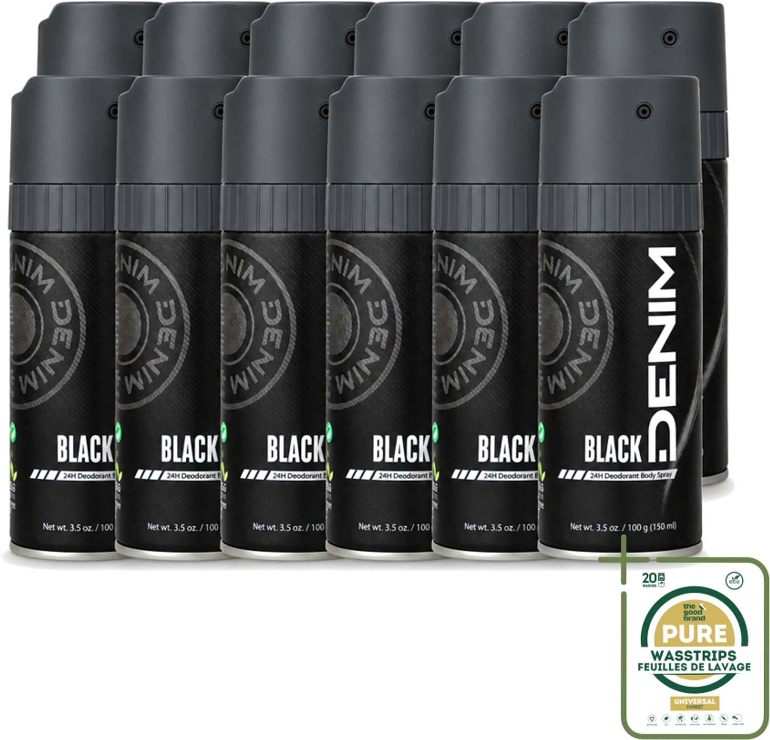 12 x Denim - Deodorant Aerosol - Black Geur - Voor Mannen - 150 ml - Wasstrips - Deodorant Spray Mannen - Deodorant Spray - Deodorant Aerosol - Deodorant Spray 150 Ml - Deodorant Spray Denim Black
