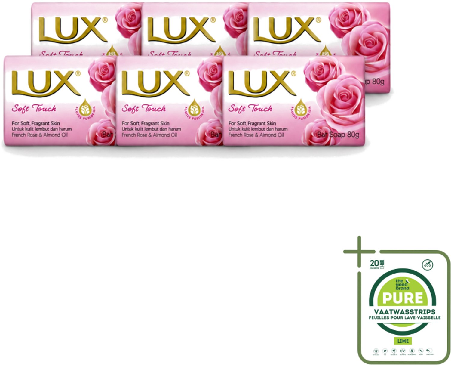 6 x Lux - Zeep - Soft Touch - Hydraterend - Voor Geurige Huid - 80 g - Grootverpakking - Vaatwasstrips - Zeep - Zijdezachte Huid - Hydraterende Zeep - Geurige Zeep - Reinigingszeep