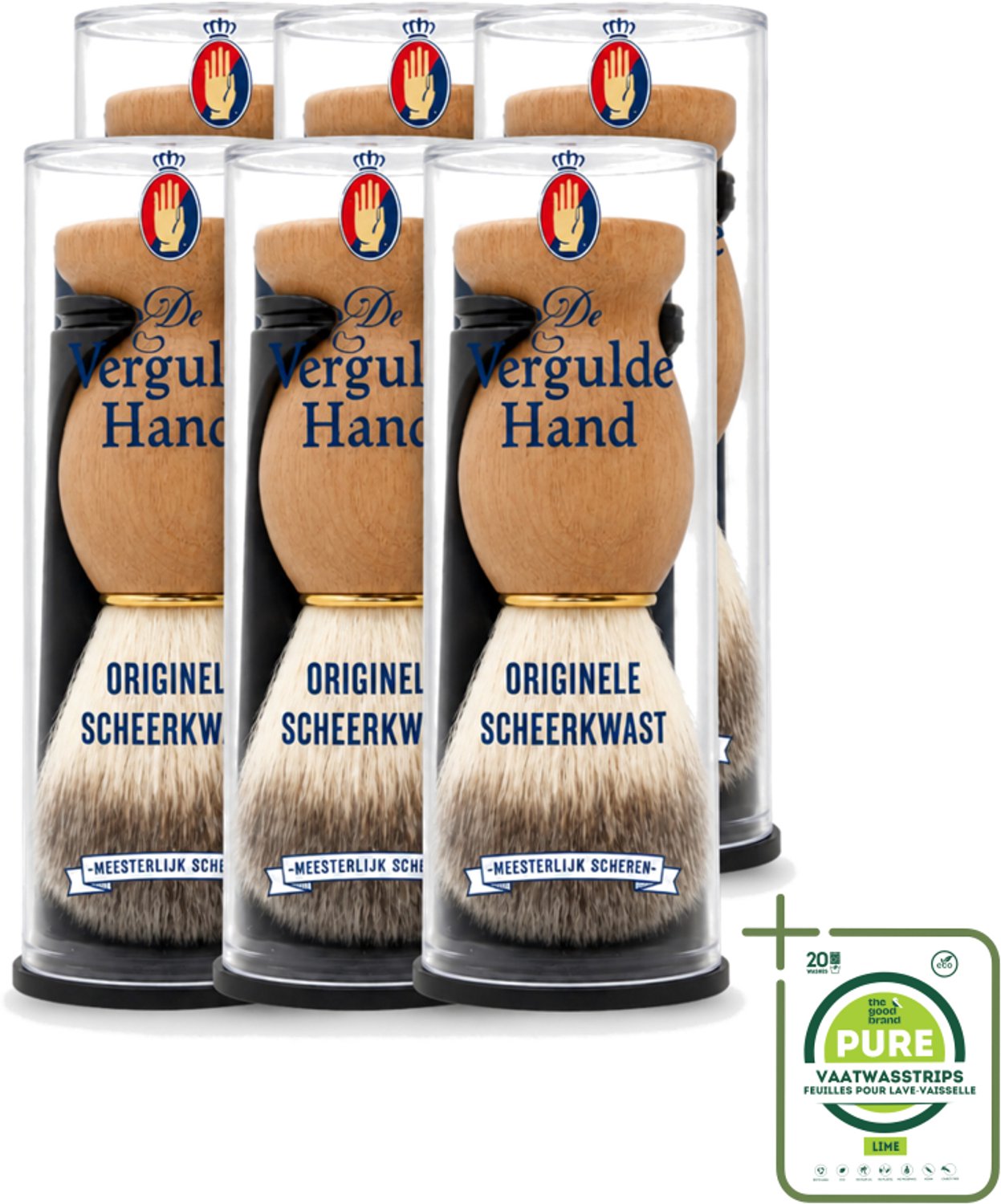 6 x De Vergulde Hand - Scheerkwast - Voor Kappers - Grootverpakking - Scheerkwast - Scheerbeurt - Scheerzeep - Baardharen - Huidmassasje