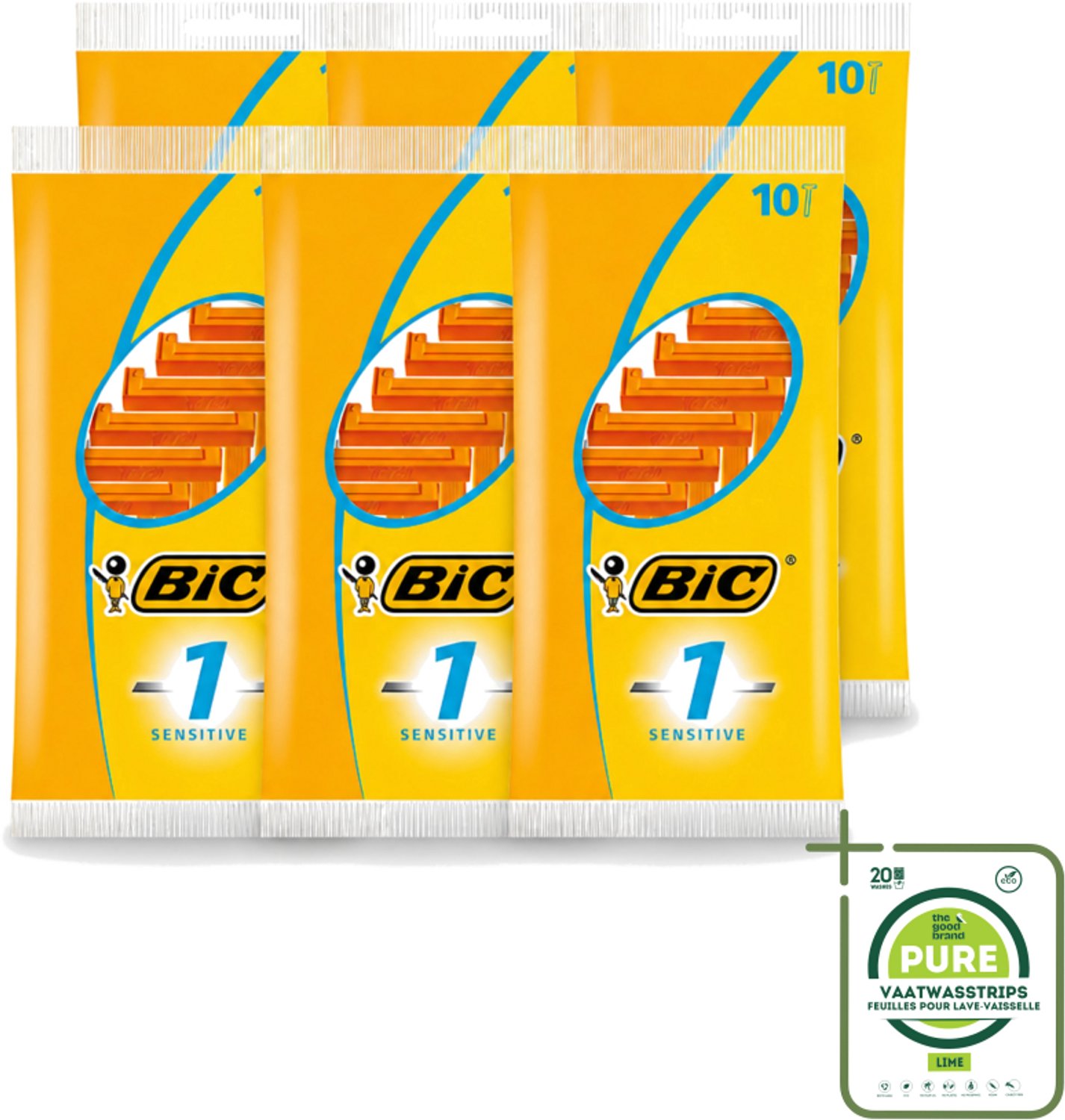 6 x Bic - Scheermesjes - Sensitive - Enkel Mesje - Wegwerpmesjes - 10 Scheermesjes - Grootverpakking - Scheermesje - Gevoelige Huid - Wegwerpscheermesje - Roestvrij Staal - Polymerische Bekleding