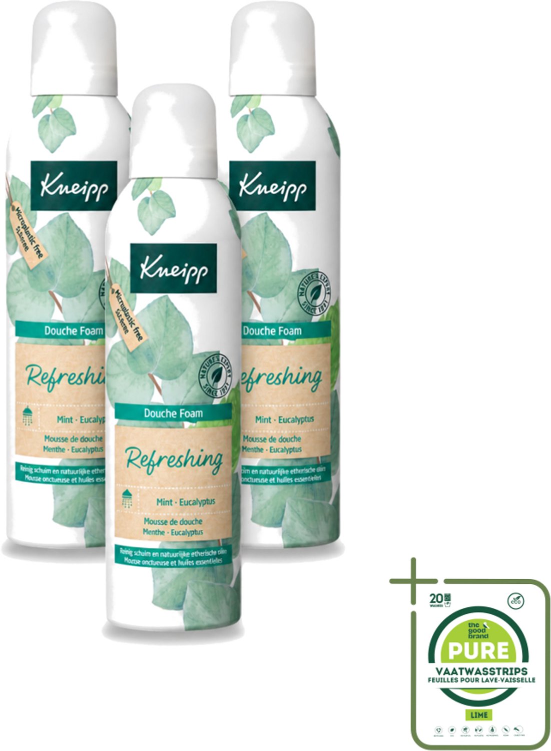 3 x Kneipp - Douchefoam - Mint & Eucalyptus - Vegan - 200 ml - Grootverpakking - Vaatwasstrips - Douchefoam - Mint En Eucalyptus - Natuurlijke Douchegel - Vegan Douchefoam - Verkwikkend Schuim