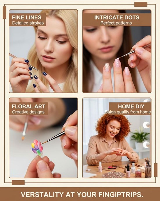 Professionele Nail Art Pinsel Set voor Gelnägel en Acryl, Inclusief Dotting Tools voor Perfecte Nageldesigns en Manicure Thuis