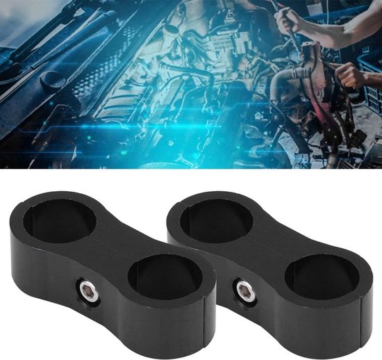 2 stuks AN6 gevlochten slangscheider klemfitting adapterbeugel universele precisie gefreesde aluminiumlegering houdt de slangindeling netjes voor automotive raceauto (Black) — afbeelding 4
