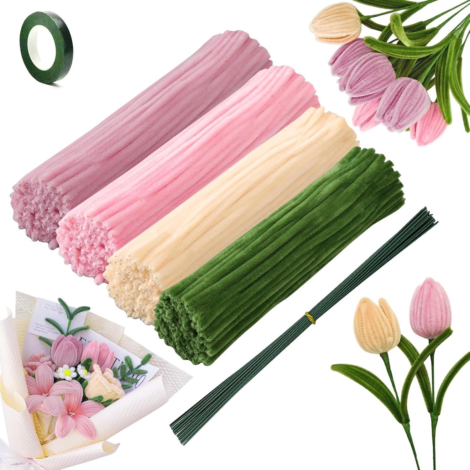 Kleurige Pijpenragers voor Creatieve Knutselprojecten - 240 Stuks Chenille Draad in 4 Kleuren