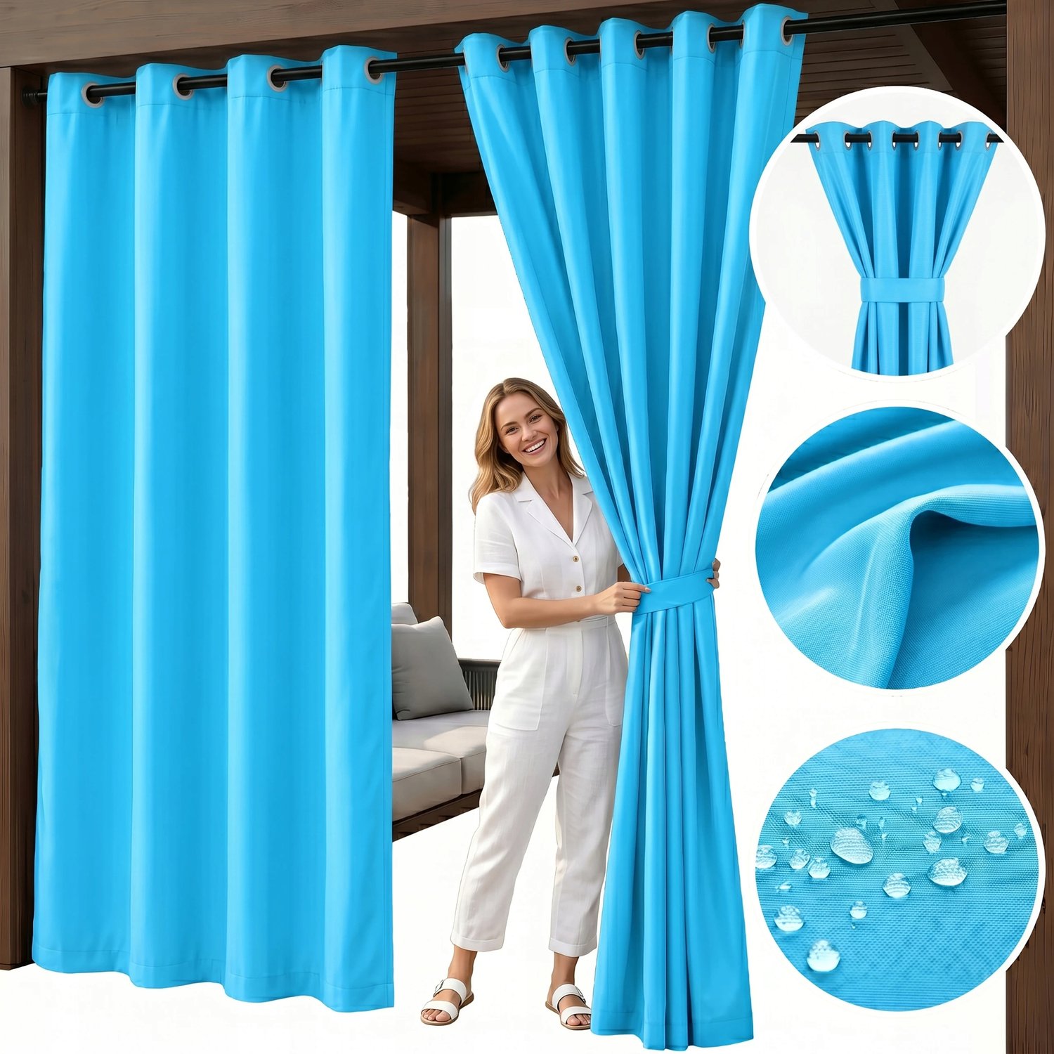 Waterdichte Tuindoek Blauw 155x190 - Gordijn voor Pergola & Paviljoen
