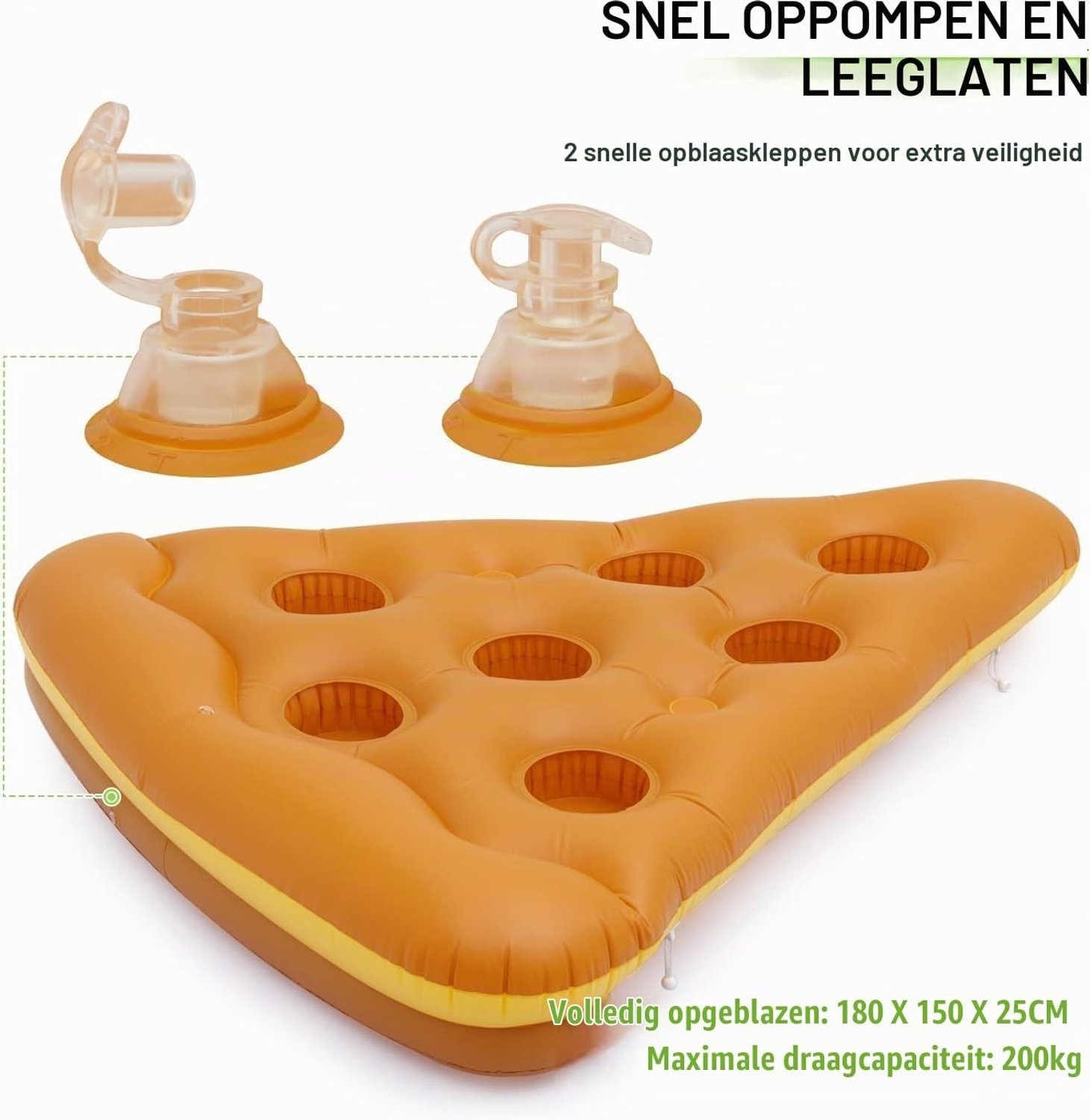 Giant Opblaasbare Pizza Drijver, 180cm x 150cm PVC Zwembad Raft met Bekerhouders en Snelle Inflatie voor Zomer, Strand, Meer en Waterfeesten