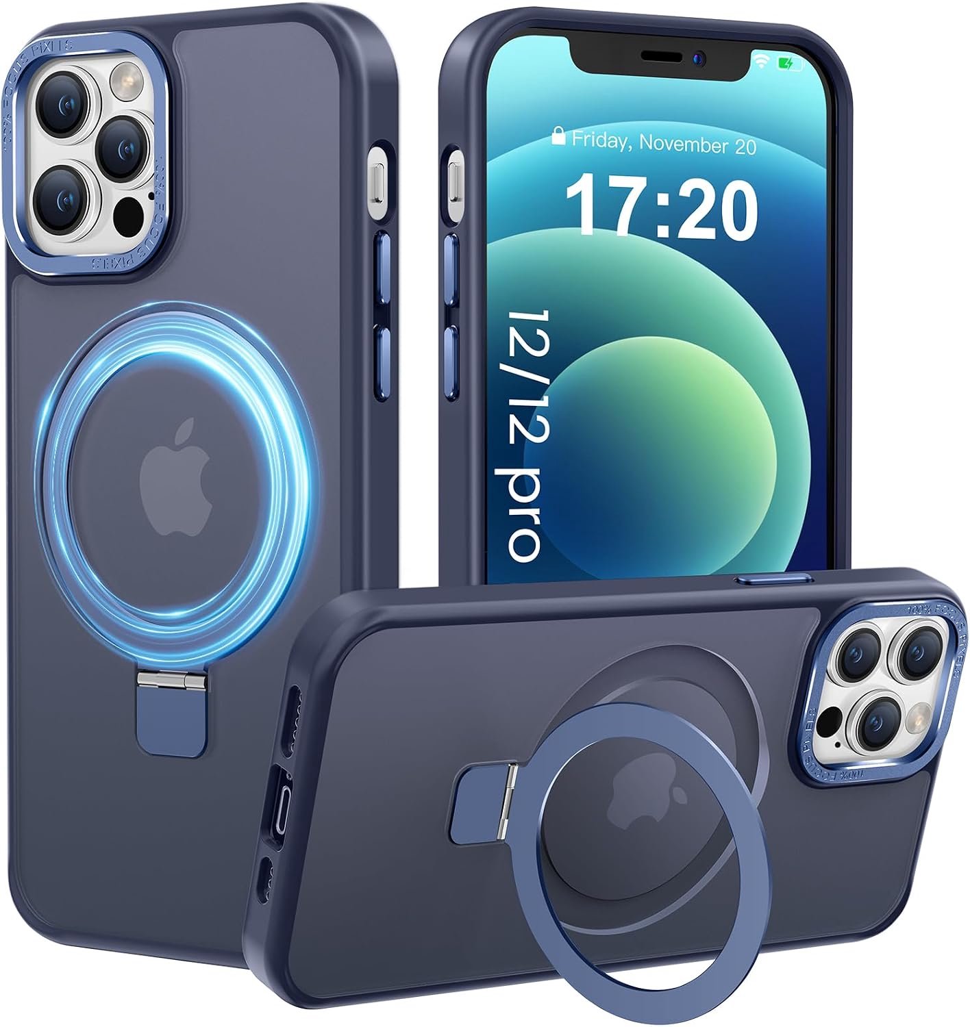 Hoesje voor iPhone 12/12 pro met magneet, compatibel met magneet, militaire valbescherming, anti-krassen/vingerafdrukken, mat transparante Hoesje voor iPhone 12/12 pro (Diefblauw)
