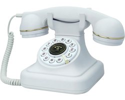 Retro stijl vaste telefoon voor thuis, TelPal White Old Fashion Telefoon, 1930 drukknop antieke telefoon, grote knop vintage snoer telefoon, stroomuitval veilig, herhalingsknop, oude klassieke retro