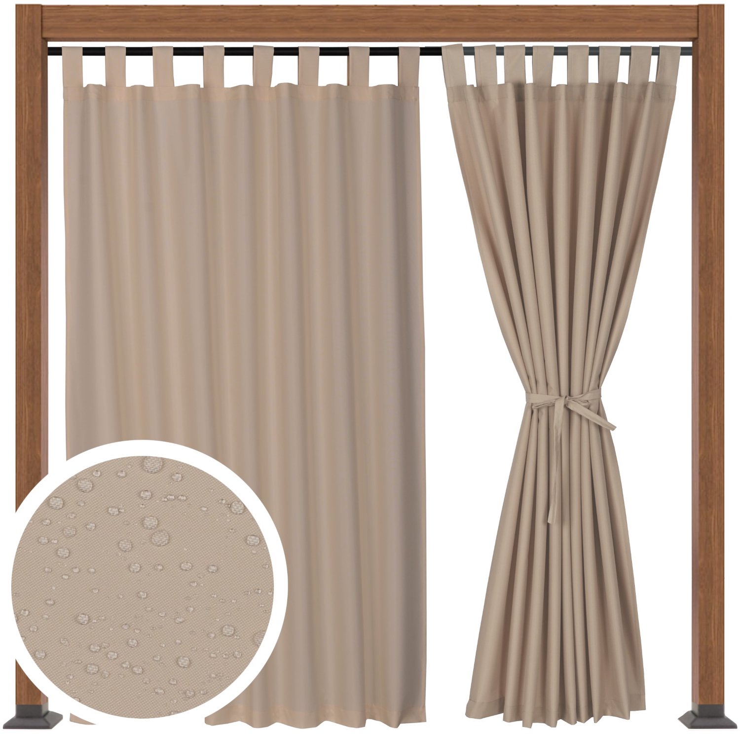 Waterdicht Terrasgordijn 155x290 cm - Lichtbeige met Klittenband