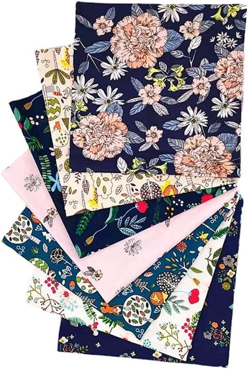 Katoenen stof, patchwork, stofpakket, 100% katoen, quiltstof, bundel, 7 stuks, 50 x 50 cm, keperstof, stofresten, stofbundels, doe-het-zelf katoenen doek, om te naaien, bosserie