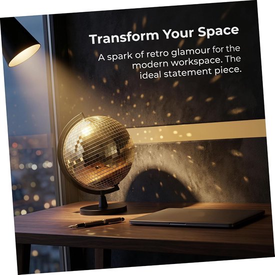 2 Stuks Gouden Disco Bal Decoratie met Zwarte Standaard Reflecterende Spiegelbol voor Retro Feest Kantoor Woonkamer Uniek Modern Tafeldecor Draagbaar Veelzijdig — afbeelding 3
