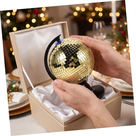 2 Stuks Gouden Disco Bal Decoratie met Zwarte Standaard Reflecterende Spiegelbol voor Retro Feest Kantoor Woonkamer Uniek Modern Tafeldecor Draagbaar Veelzijdig — afbeelding 2