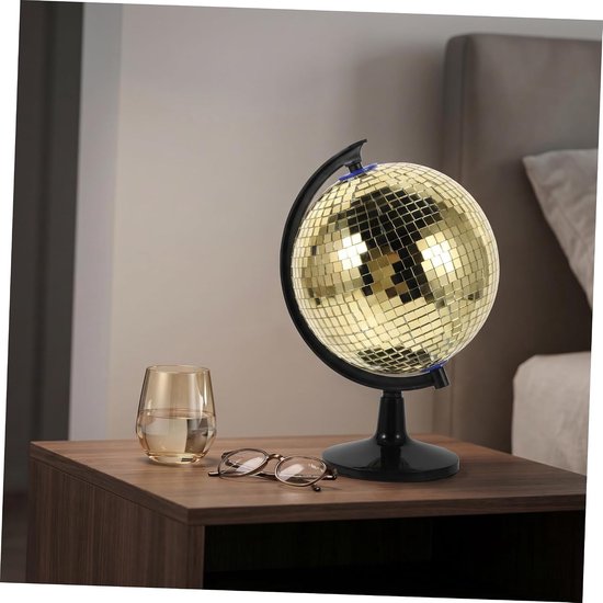 2 Stuks Gouden Disco Bal Decoratie met Zwarte Standaard Reflecterende Spiegelbol voor Retro Feest Kantoor Woonkamer Uniek Modern Tafeldecor Draagbaar Veelzijdig — afbeelding 5