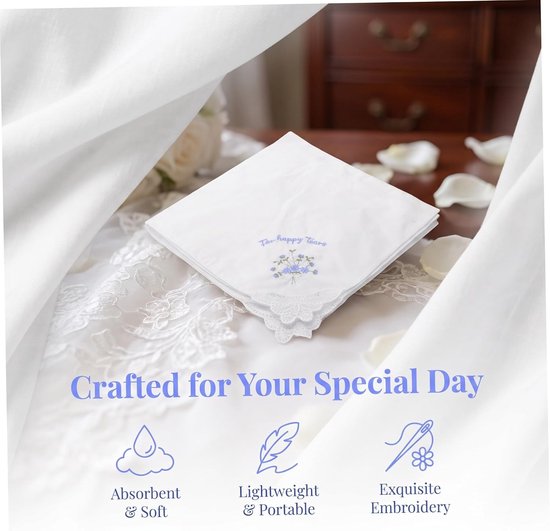 6 Stuks Geborduurde Katoenen Zakdoeken voor Dames Vierkante Witte Kant Handkerchiefs Zachte Absorberende Decoratieve Bruiloft Accessoires — afbeelding 3
