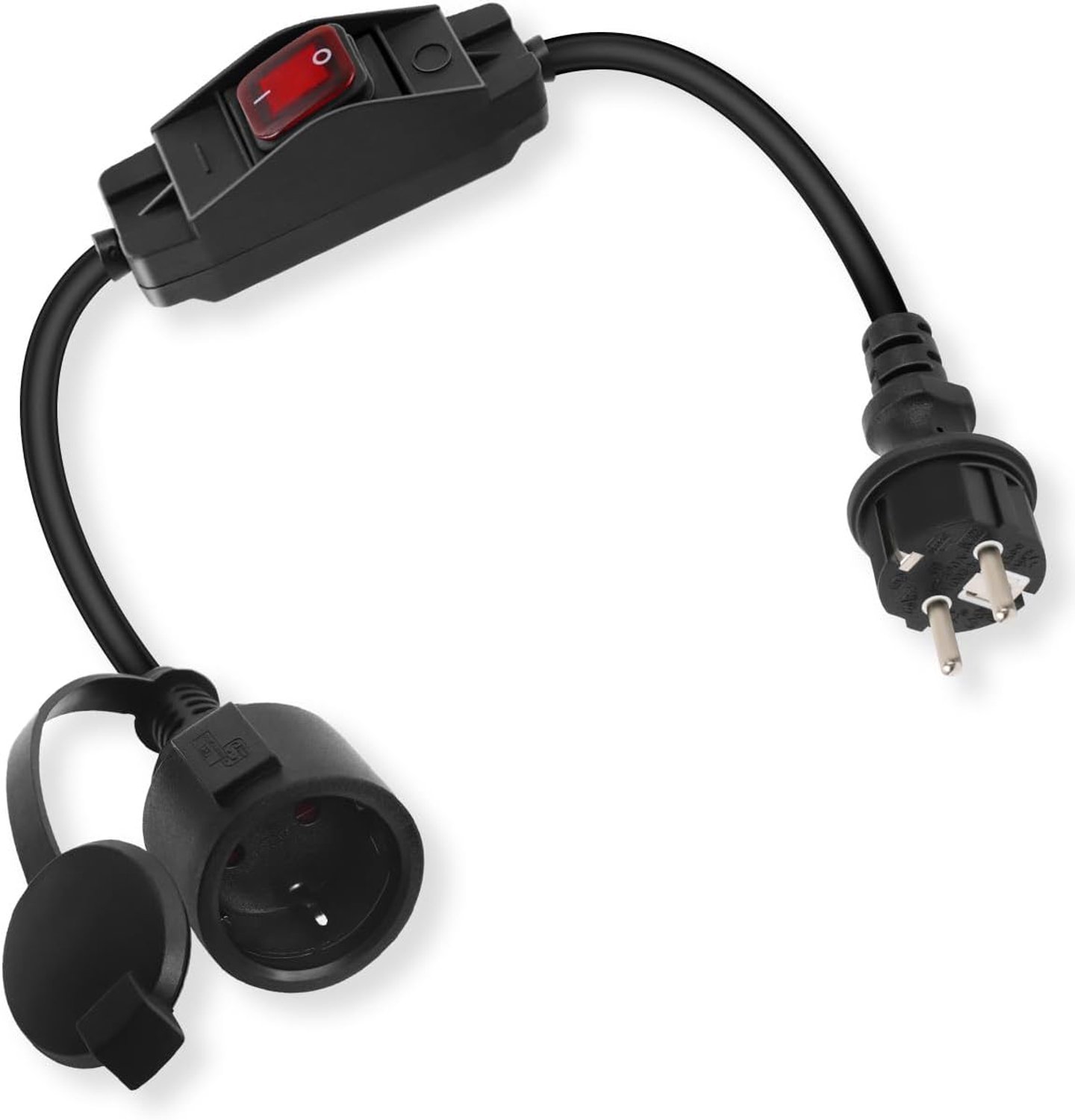 Verlengkabel Schuko 0,6 m met schakelaar 16 A 250 V (verstelbaar)