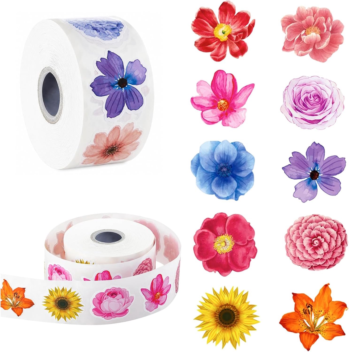 Bloemenstickerrol - kleurrijke aquarelbloemen - 2 rollen - perfect voor scrapbooks - ShopVlot
