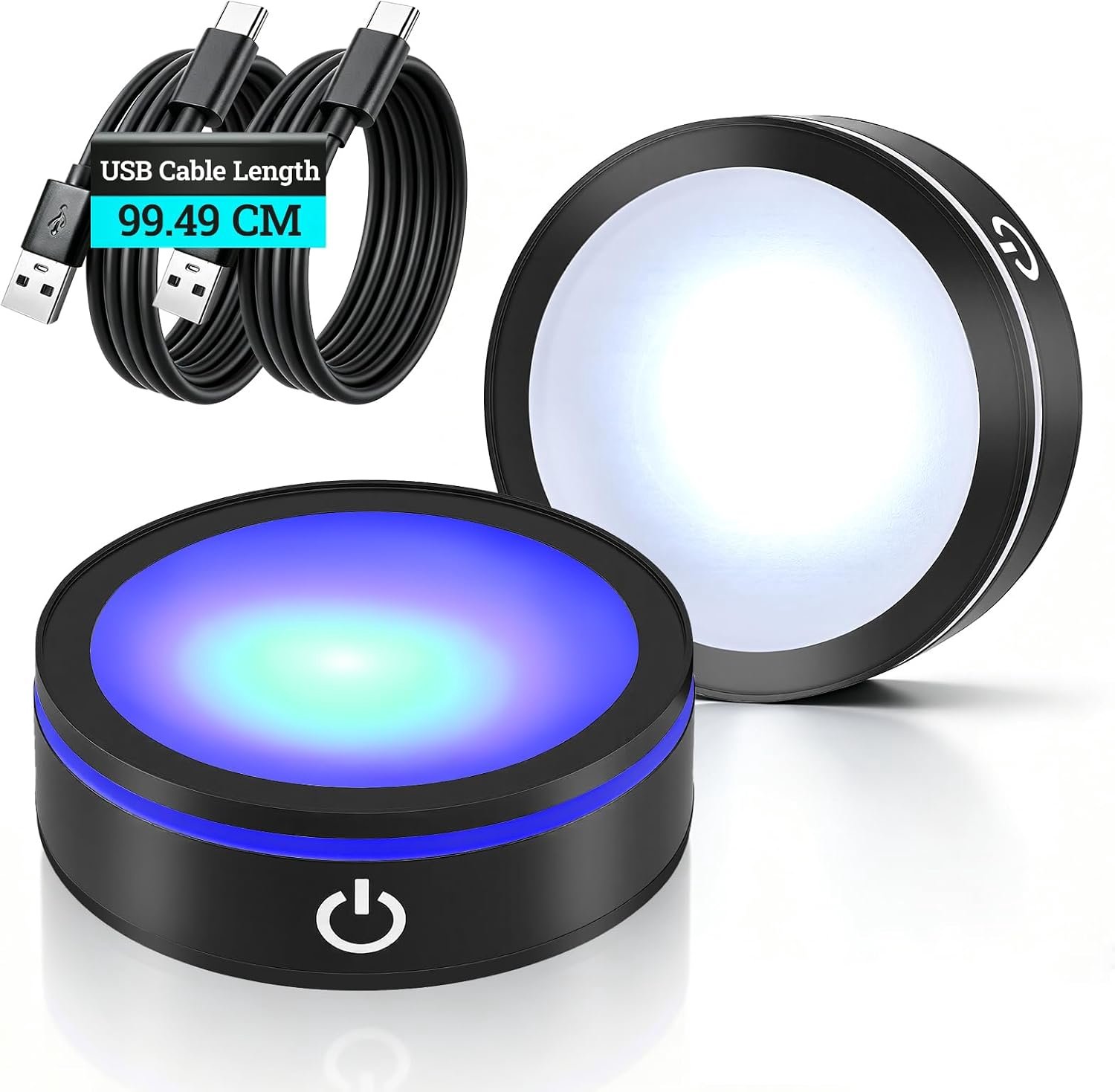 LED-verlichtingsstatief 2-delig - ronde zwarte sokkel - RGB-meerkleurige verlichting - ideaal voor 3D-kristallen bol - ShopVlot