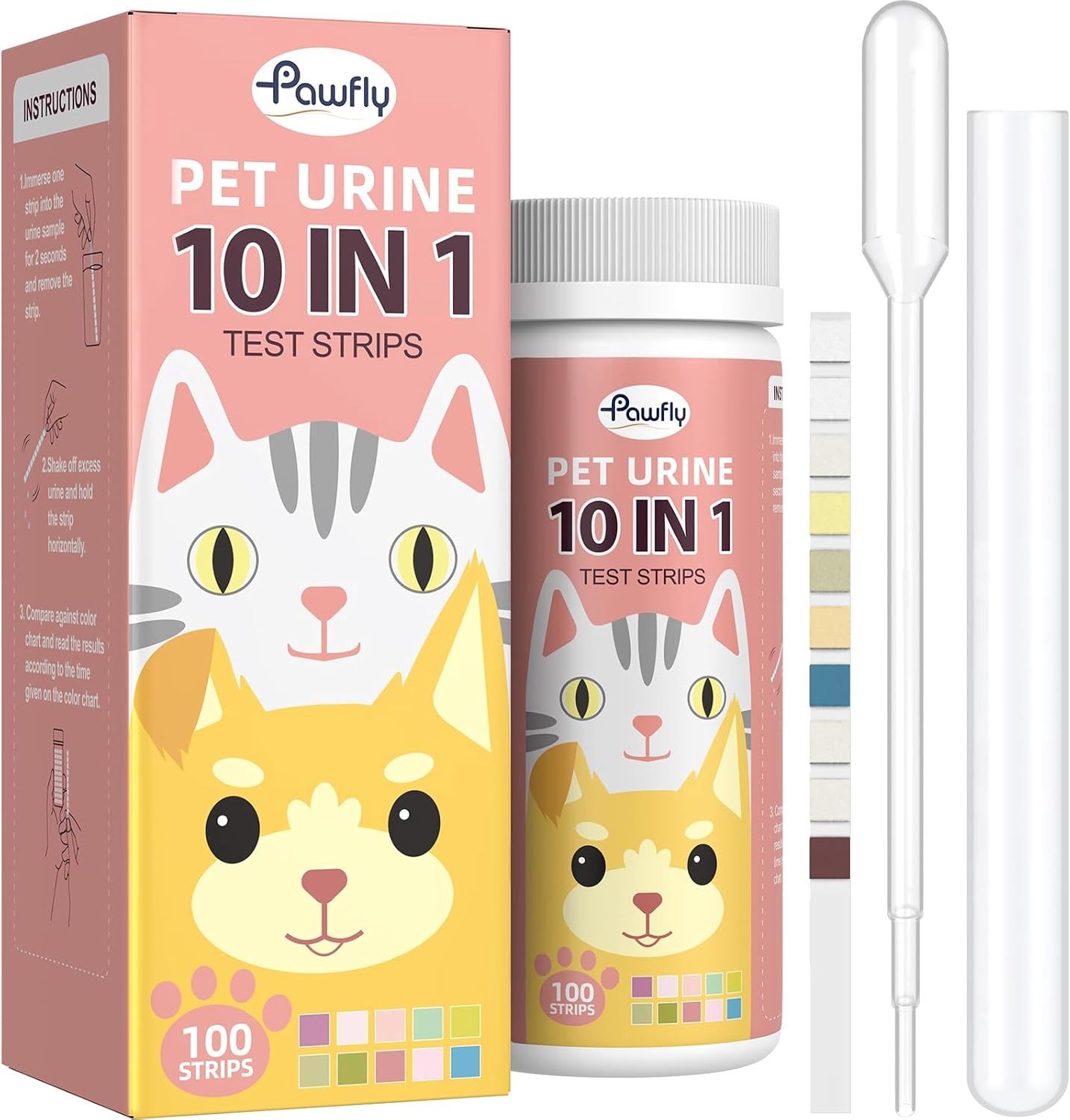 Urine Test Strips voor Honden en Katten - 100 Strips voor UTI, Leukocyten, Proteïnen en Ketonen - Betrouwbare Dierenarts Analyse voor Gezondheid